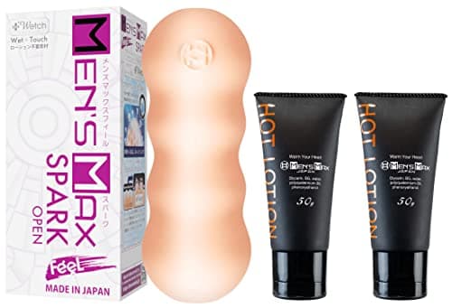 【セット買い】メンズマックス フィール スパーク 貫通 ＆ ホットローション2個 水だけでねっとり潤う潤水ホール 繰り返しタイプ じんわり温感ホットローション２個とのセット オナホ オナホール おなほ おなほーる
